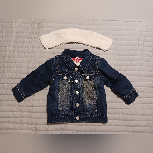 Kanz Baby Unisex Size 6M Fur Lapel Distressed Denim Jean Warm Bomber Jacket - Picture 6 of 13